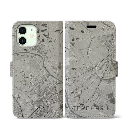 【豊春（埼玉県）】地図柄iPhoneケース（手帳タイプ）モノトーン・iPhone 12 mini 用