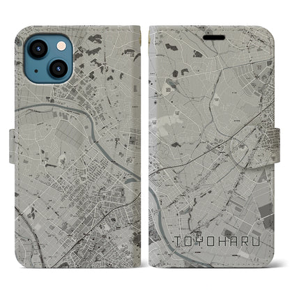 【豊春（埼玉県）】地図柄iPhoneケース（手帳タイプ）モノトーン・iPhone 13 用