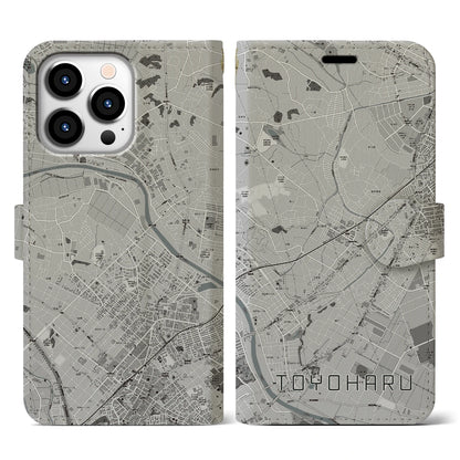 【豊春（埼玉県）】地図柄iPhoneケース（手帳タイプ）モノトーン・iPhone 13 Pro 用