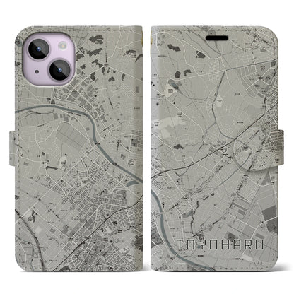 【豊春（埼玉県）】地図柄iPhoneケース（手帳タイプ）モノトーン・iPhone 14 用