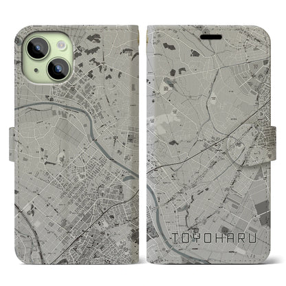 【豊春（埼玉県）】地図柄iPhoneケース（手帳タイプ）モノトーン・iPhone 15 用