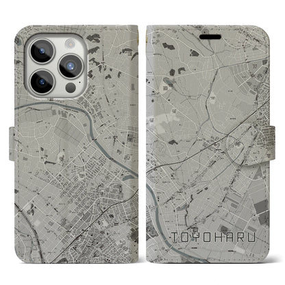 【豊春（埼玉県）】地図柄iPhoneケース（手帳タイプ）モノトーン・iPhone 15 Pro 用