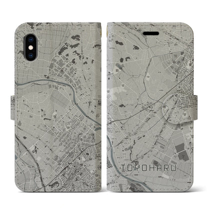 【豊春（埼玉県）】地図柄iPhoneケース（手帳タイプ）モノトーン・iPhone XS / X 用