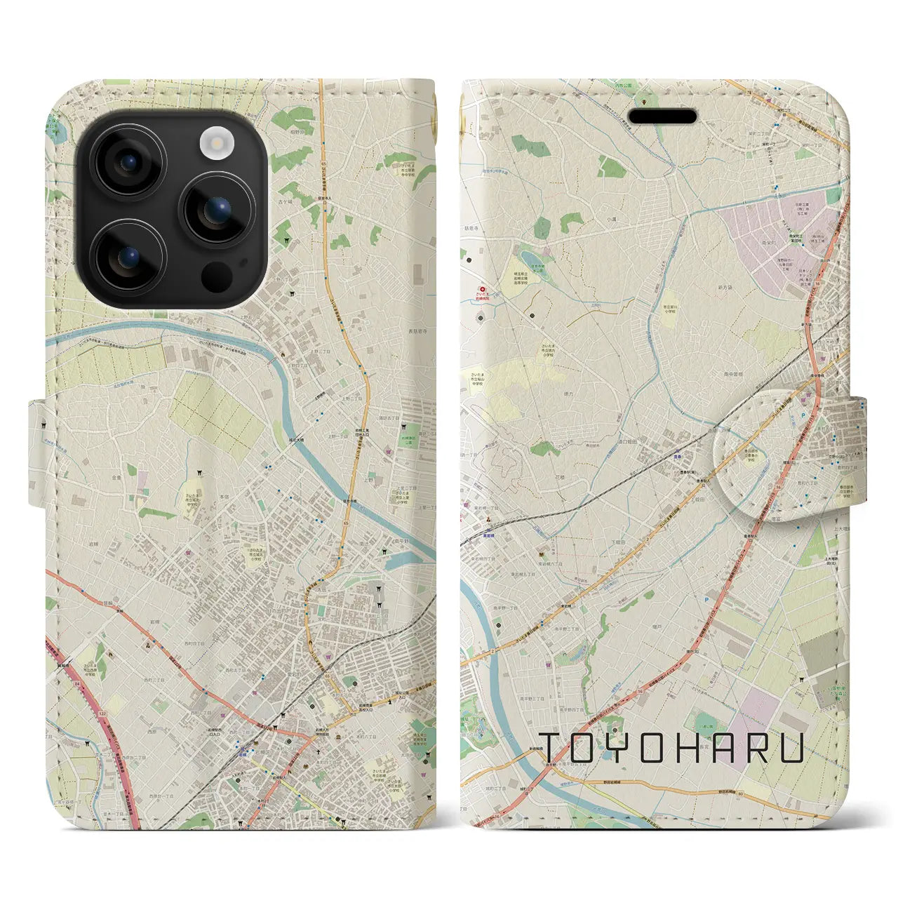 【豊春（埼玉県）】地図柄iPhoneケース（手帳タイプ）ナチュラル・iPhone 16 用