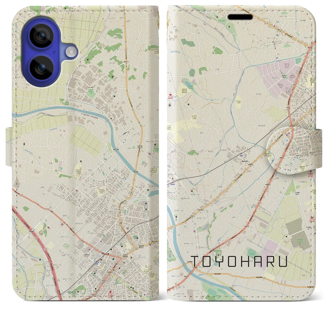 【豊春（埼玉県）】地図柄iPhoneケース（手帳タイプ）ナチュラル・iPhone 16 Pro Max 用