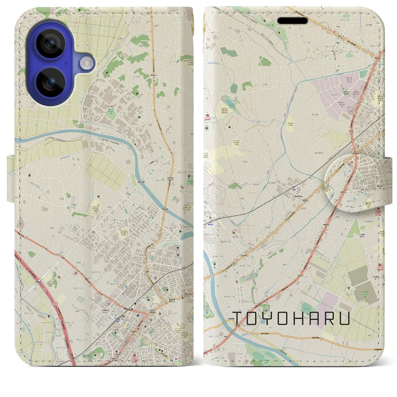 【豊春（埼玉県）】地図柄iPhoneケース（手帳タイプ）ナチュラル・iPhone 16 Pro Max 用