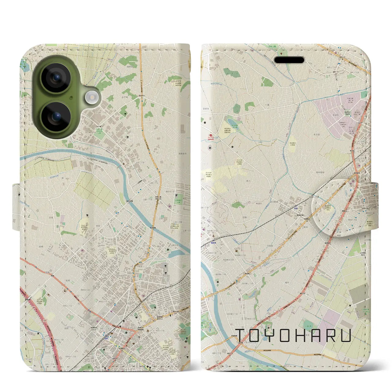 【豊春（埼玉県）】地図柄iPhoneケース（手帳タイプ）