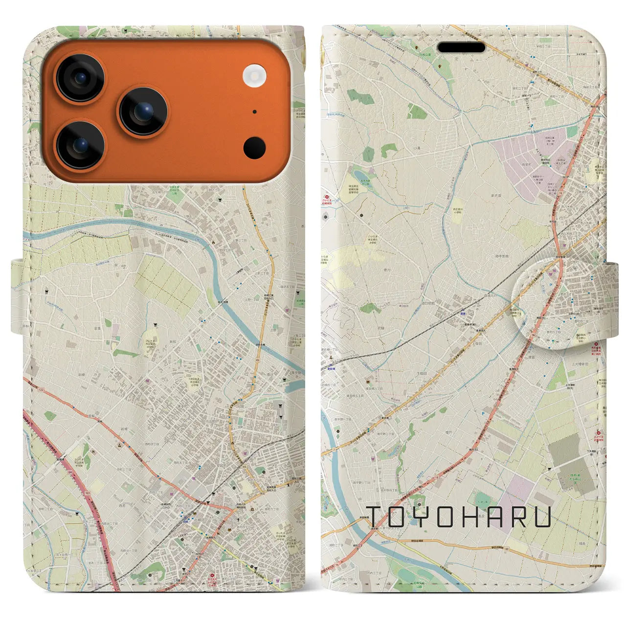 【豊春（埼玉県）】地図柄iPhoneケース（手帳タイプ）