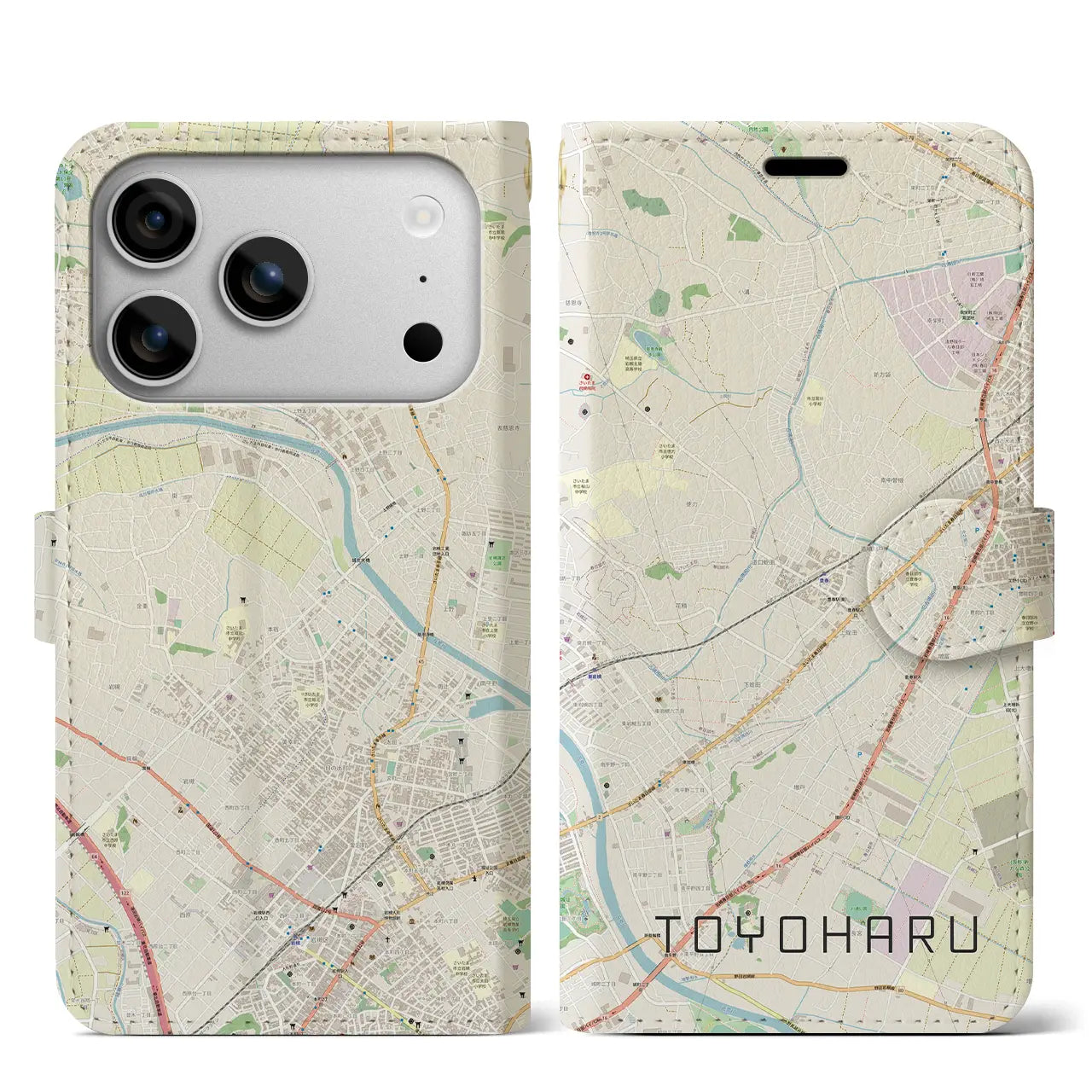 【豊春（埼玉県）】地図柄iPhoneケース（手帳タイプ）