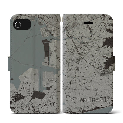 【豊橋（愛知県）】地図柄iPhoneケース（手帳タイプ）モノトーン・iPhone SE（第3 / 第2世代） / 8 / 7 / 6s / 6 用