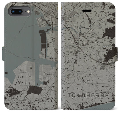 【豊橋（愛知県）】地図柄iPhoneケース（手帳タイプ）モノトーン・iPhone 8Plus /7Plus / 6sPlus / 6Plus 用