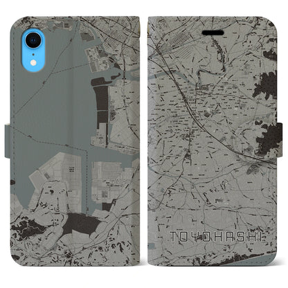 【豊橋（愛知県）】地図柄iPhoneケース（手帳タイプ）モノトーン・iPhone XR 用