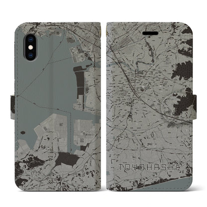 【豊橋（愛知県）】地図柄iPhoneケース（手帳タイプ）モノトーン・iPhone XS / X 用