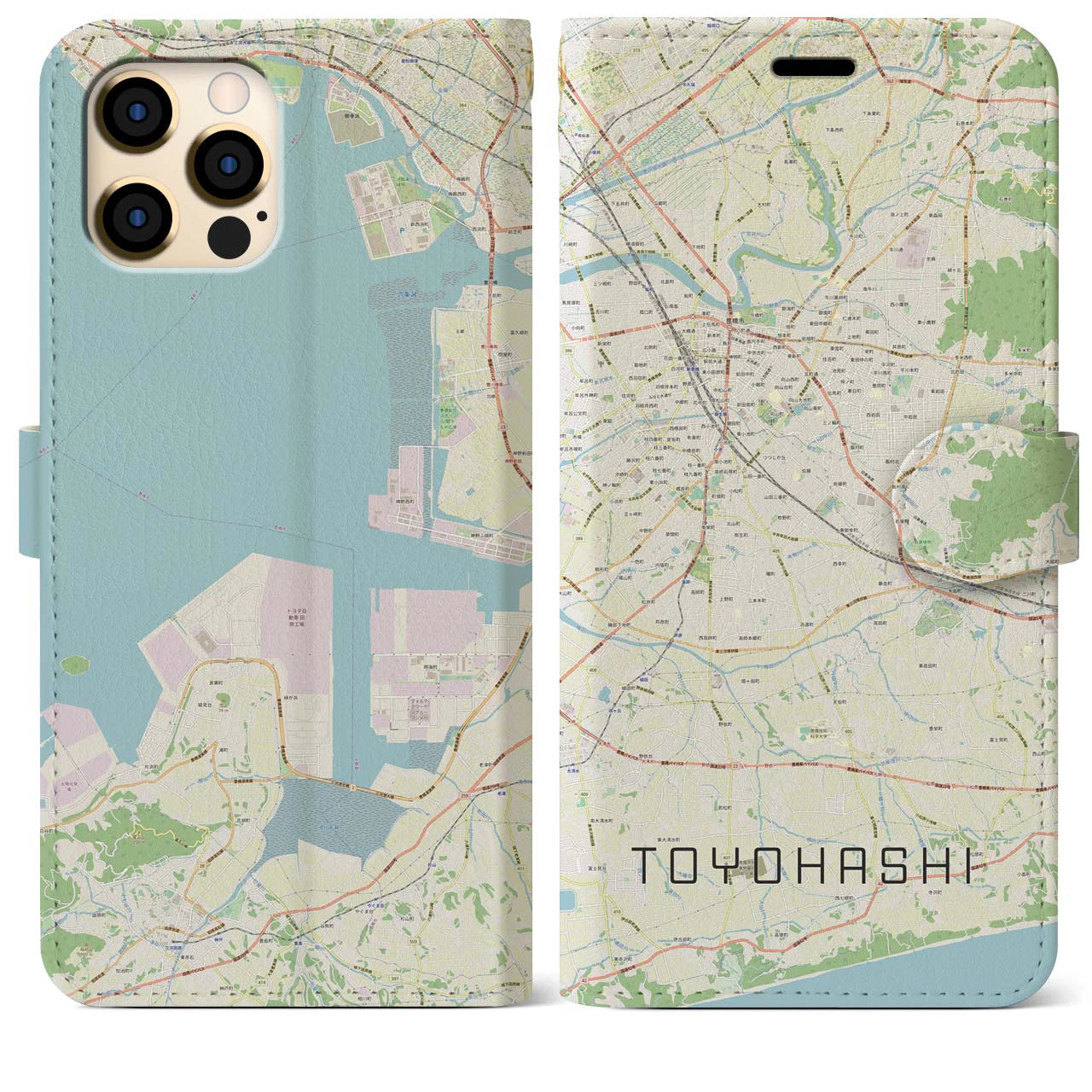 【豊橋】地図柄iPhoneケース（手帳両面タイプ・ナチュラル）iPhone 12 Pro Max 用