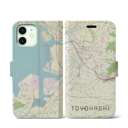 【豊橋（愛知県）】地図柄iPhoneケース（手帳タイプ）ナチュラル・iPhone 12 mini 用
