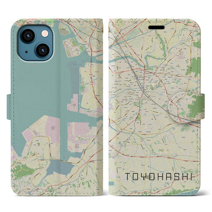 【豊橋（愛知県）】地図柄iPhoneケース（手帳タイプ）ナチュラル・iPhone 13 用