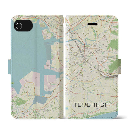 【豊橋（愛知県）】地図柄iPhoneケース（手帳タイプ）ナチュラル・iPhone SE（第3 / 第2世代） / 8 / 7 / 6s / 6 用