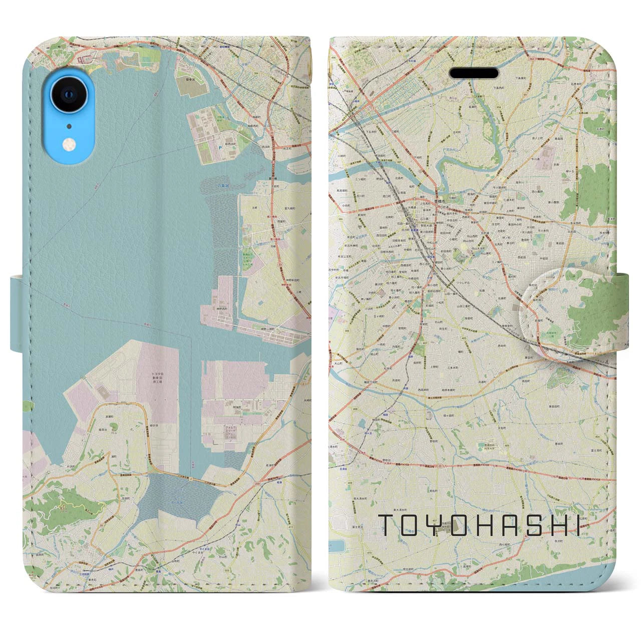 【豊橋】地図柄iPhoneケース（手帳両面タイプ・ナチュラル）iPhone XR 用