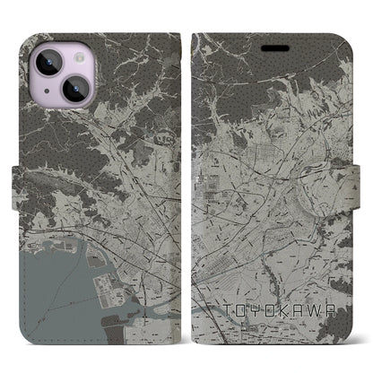 【豊川（愛知県）】地図柄iPhoneケース（手帳タイプ）モノトーン・iPhone 14 用