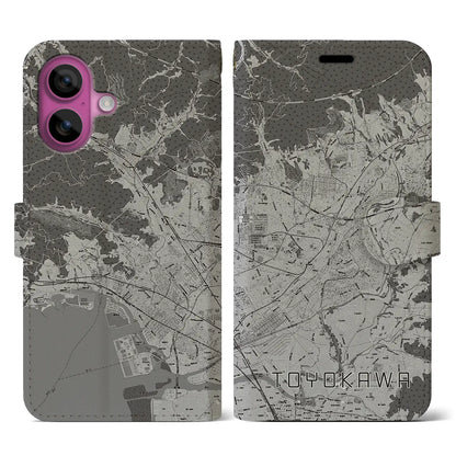 【豊川（愛知県）】地図柄iPhoneケース（手帳タイプ）モノトーン・iPhone 16 Pro 用