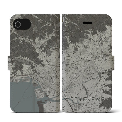 【豊川（愛知県）】地図柄iPhoneケース（手帳タイプ）モノトーン・iPhone SE（第3 / 第2世代） / 8 / 7 / 6s / 6 用