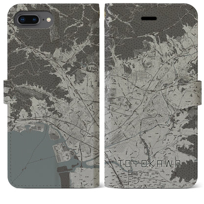 【豊川（愛知県）】地図柄iPhoneケース（手帳タイプ）モノトーン・iPhone 8Plus /7Plus / 6sPlus / 6Plus 用