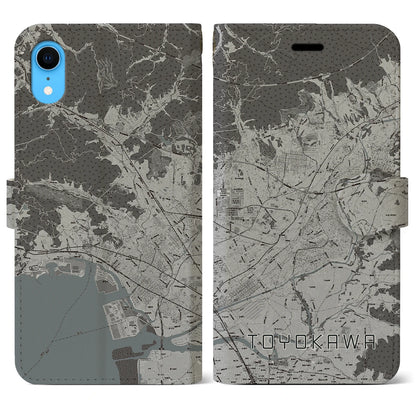 【豊川（愛知県）】地図柄iPhoneケース（手帳タイプ）モノトーン・iPhone XR 用