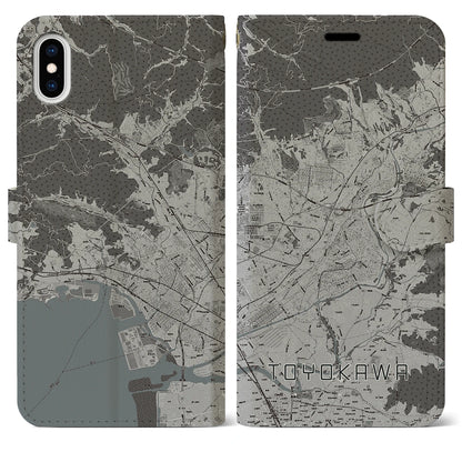 【豊川（愛知県）】地図柄iPhoneケース（手帳タイプ）モノトーン・iPhone XS Max 用