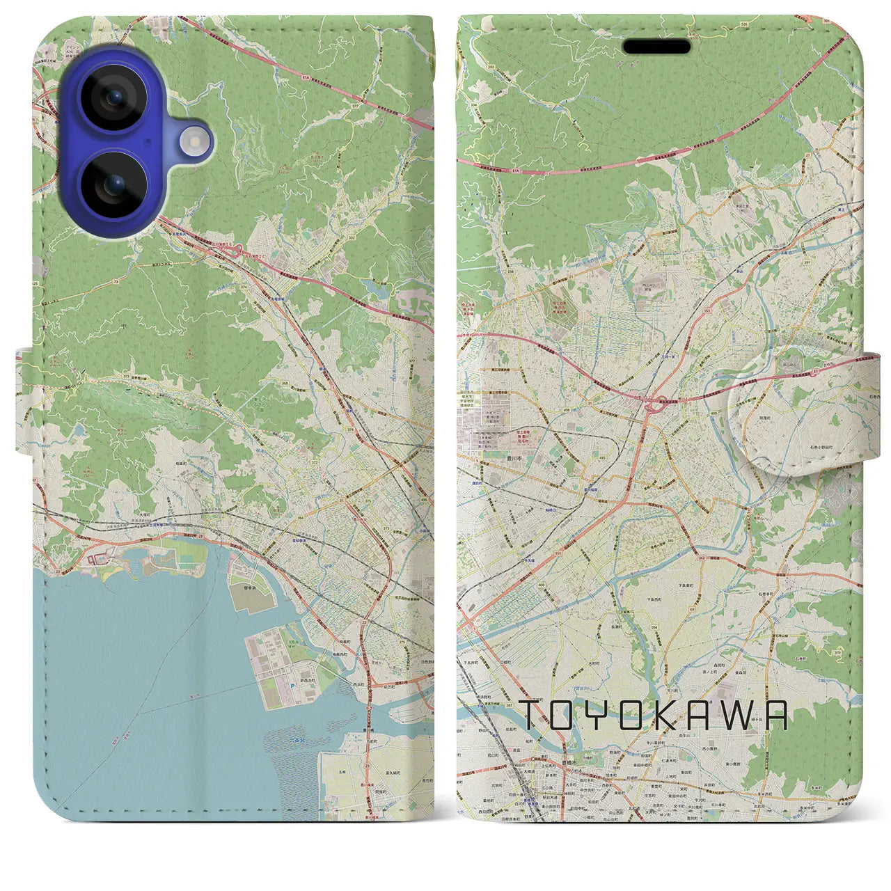 【豊川（愛知県）】地図柄iPhoneケース（手帳タイプ）ナチュラル・iPhone 16 Pro Max 用