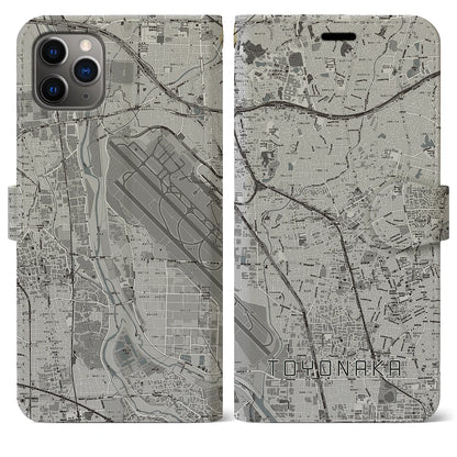 【豊中（大阪府）】地図柄iPhoneケース（手帳タイプ）モノトーン・iPhone 11 Pro Max 用