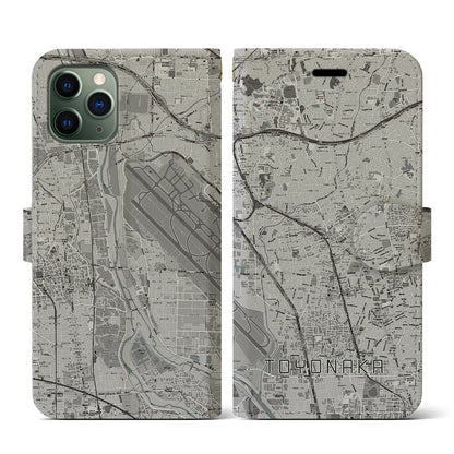 【豊中（大阪府）】地図柄iPhoneケース（手帳タイプ）モノトーン・iPhone 11 Pro 用