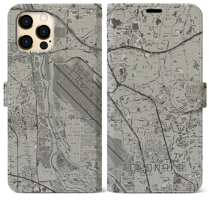 【豊中（大阪府）】地図柄iPhoneケース（手帳タイプ）モノトーン・iPhone 12 Pro Max 用