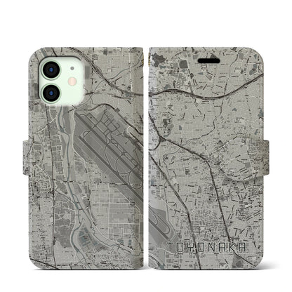 【豊中（大阪府）】地図柄iPhoneケース（手帳タイプ）モノトーン・iPhone 12 mini 用