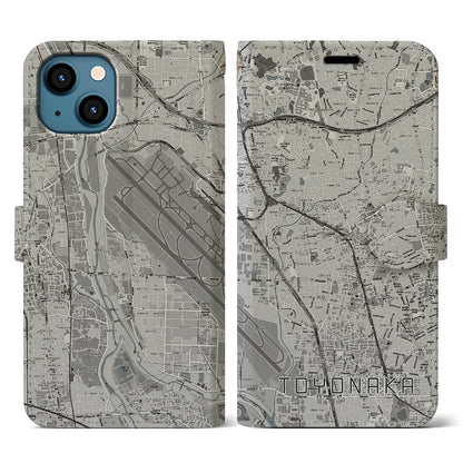 【豊中（大阪府）】地図柄iPhoneケース（手帳タイプ）モノトーン・iPhone 13 用