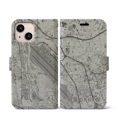 【豊中（大阪府）】地図柄iPhoneケース（手帳タイプ）モノトーン・iPhone 13 mini 用