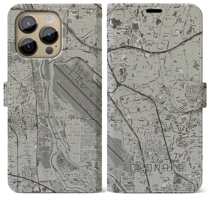 【豊中（大阪府）】地図柄iPhoneケース（手帳タイプ）モノトーン・iPhone 14 Pro Max 用