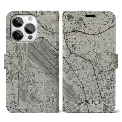 【豊中（大阪府）】地図柄iPhoneケース（手帳タイプ）モノトーン・iPhone 14 Pro 用