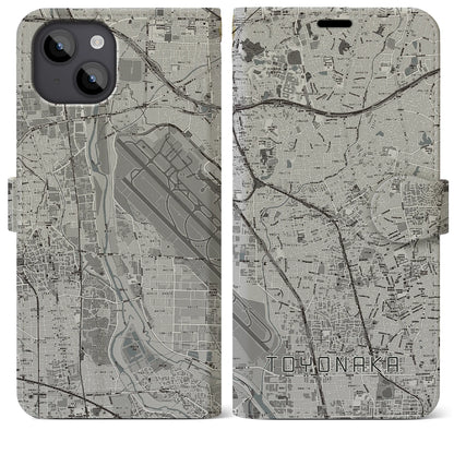 【豊中（大阪府）】地図柄iPhoneケース（手帳タイプ）モノトーン・iPhone 14 Plus 用