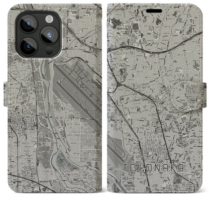 【豊中（大阪府）】地図柄iPhoneケース（手帳タイプ）モノトーン・iPhone 15 Pro Max 用