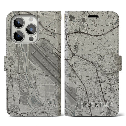 【豊中（大阪府）】地図柄iPhoneケース（手帳タイプ）モノトーン・iPhone 15 Pro 用