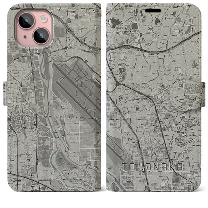 【豊中（大阪府）】地図柄iPhoneケース（手帳タイプ）モノトーン・iPhone 15 Plus 用
