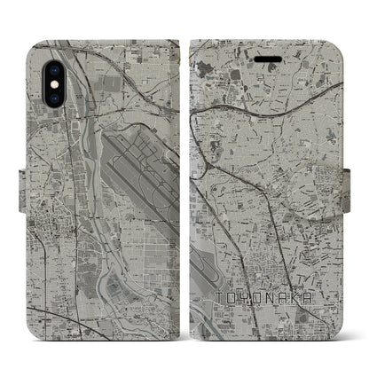 【豊中（大阪府）】地図柄iPhoneケース（手帳タイプ）モノトーン・iPhone XS / X 用