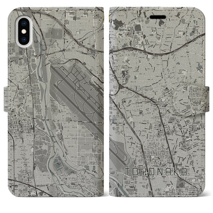 【豊中（大阪府）】地図柄iPhoneケース（手帳タイプ）モノトーン・iPhone XS Max 用