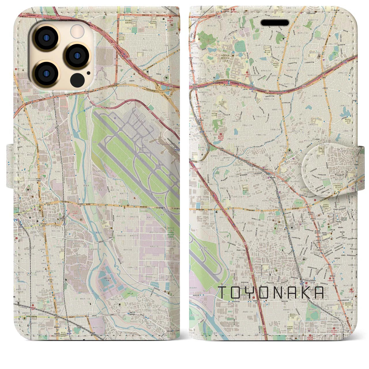 【豊中】地図柄iPhoneケース（手帳両面タイプ・ナチュラル）iPhone 12 Pro Max 用
