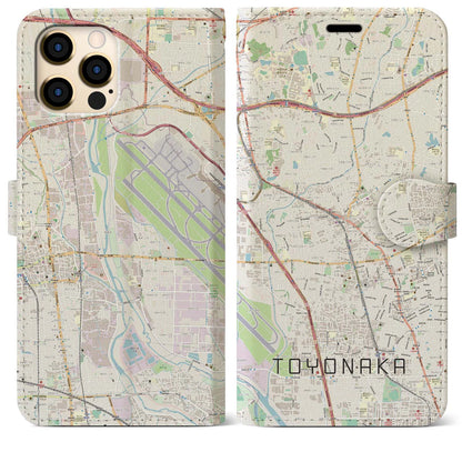【豊中（大阪府）】地図柄iPhoneケース（手帳タイプ）ナチュラル・iPhone 12 Pro Max 用