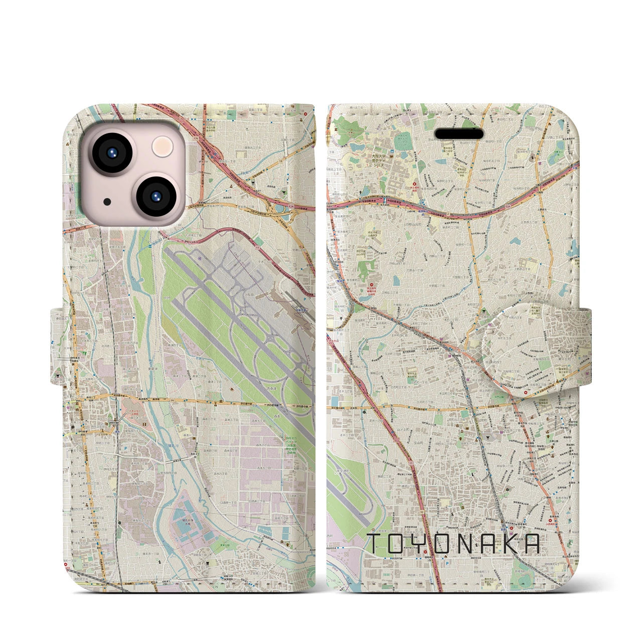【豊中】地図柄iPhoneケース（手帳両面タイプ・ナチュラル）iPhone 13 mini 用
