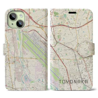 【豊中（大阪府）】地図柄iPhoneケース（手帳タイプ）ナチュラル・iPhone 15 用