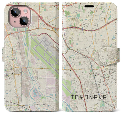 【豊中（大阪府）】地図柄iPhoneケース（手帳タイプ）ナチュラル・iPhone 15 Plus 用