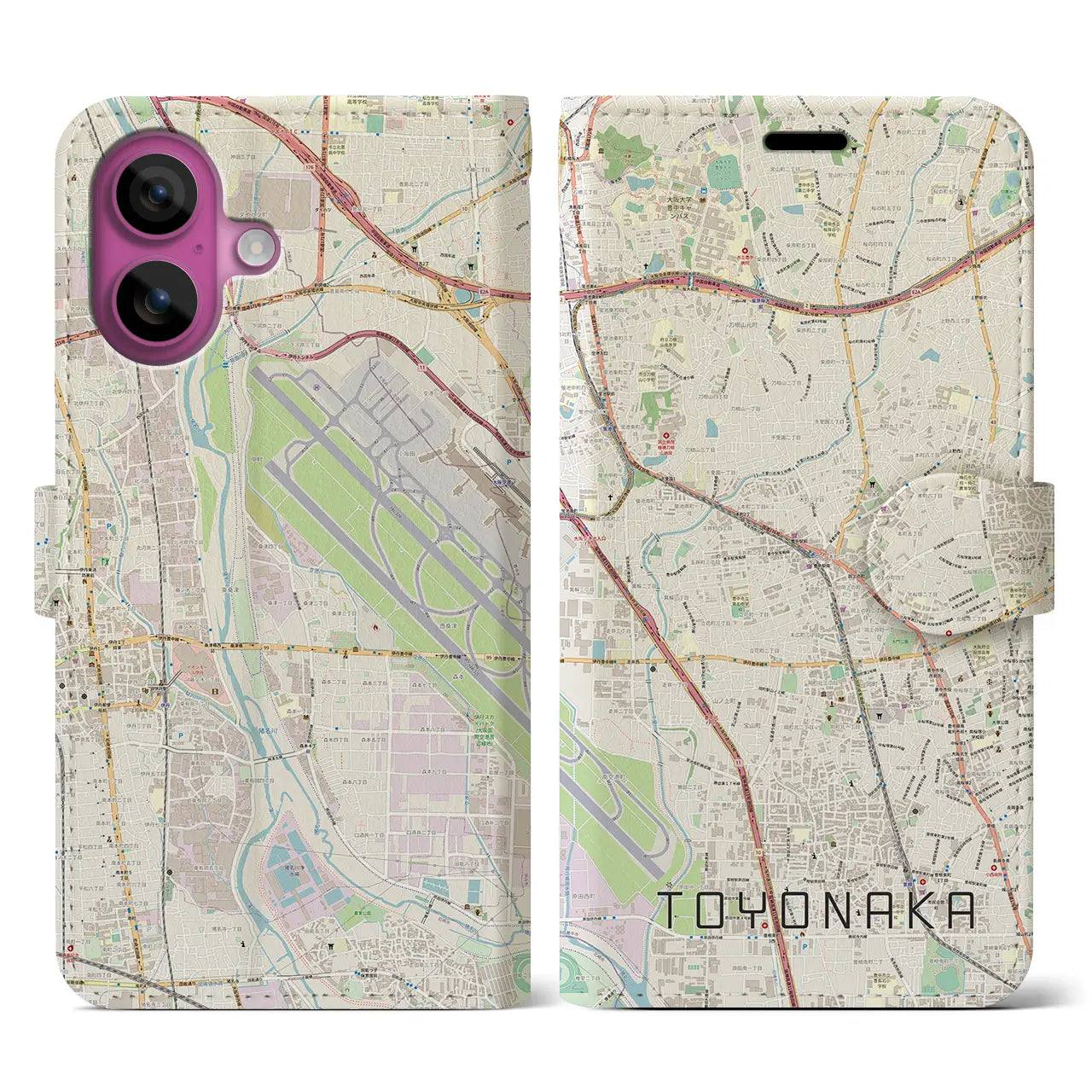 【豊中（大阪府）】地図柄iPhoneケース（手帳タイプ）ナチュラル・iPhone 16 Pro 用