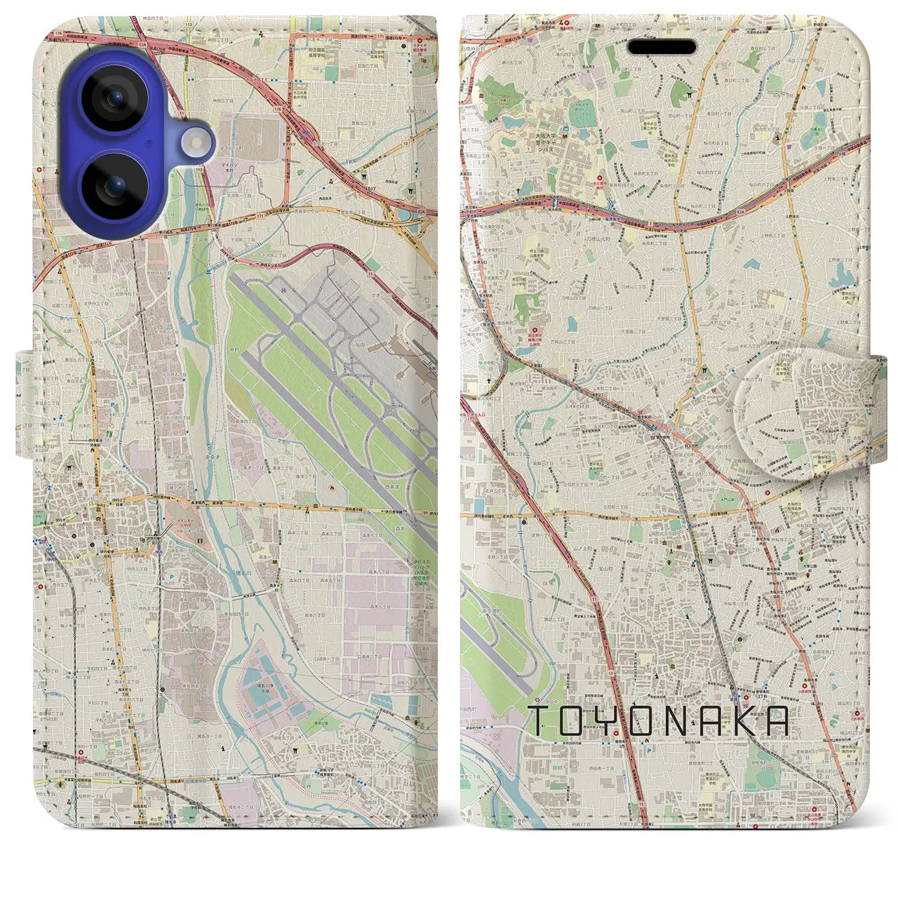 【豊中（大阪府）】地図柄iPhoneケース（手帳タイプ）ナチュラル・iPhone 16 Pro Max 用